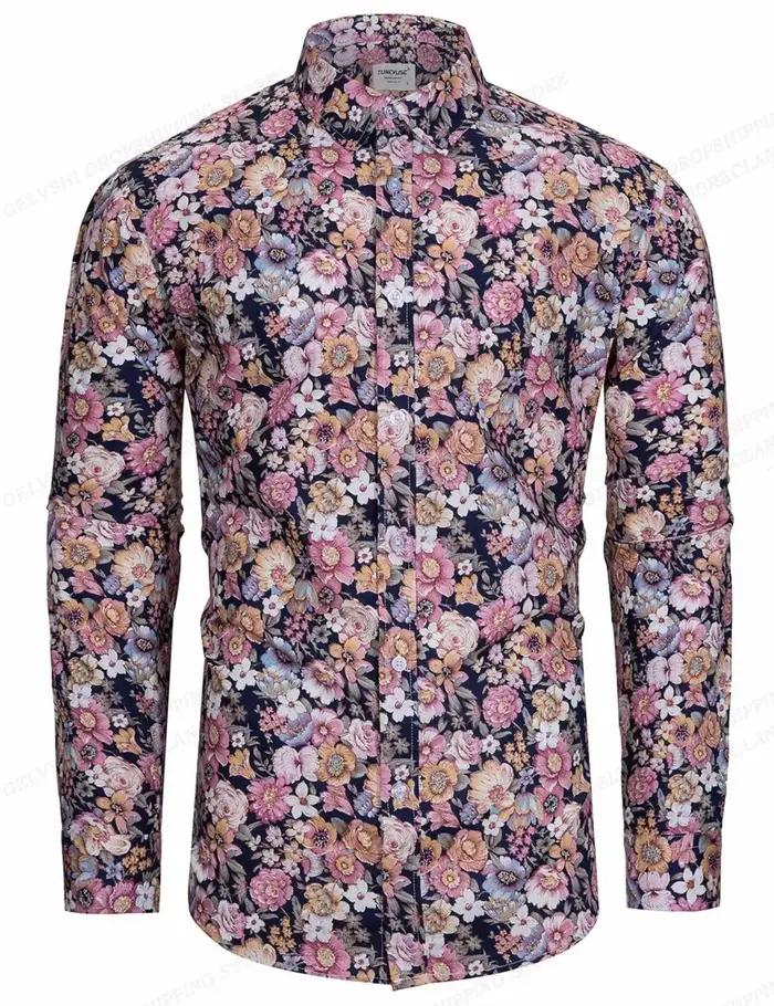 Chemise à fleurs hawaïenne à manches longues pour hommes, chemisier de plage à la mode, vêtements po