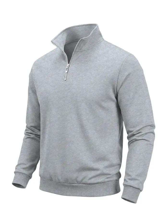 Sweat-shirt à demi-fermeture éclair pour homme, couleur unie, col roulé, pull à manches longues, pou