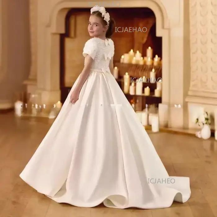 Nouvelle Robe de Princesse Élégante 2026 pour Filles, avec Traîne, Perles et Fleurs, pour Anniversai