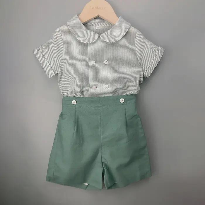 Boutique de vêtements pour enfants, tenue à rayures pour garçons et filles, ensemble en coton et lin