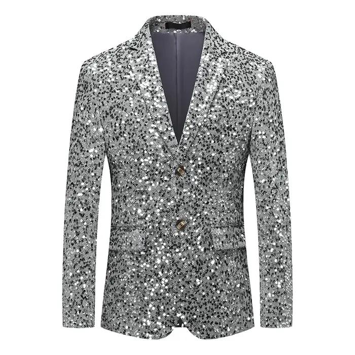 Veste à paillettes pour hommes, blazer à sequins imbibés d'or et d'argent, mode d'affaires, manteau