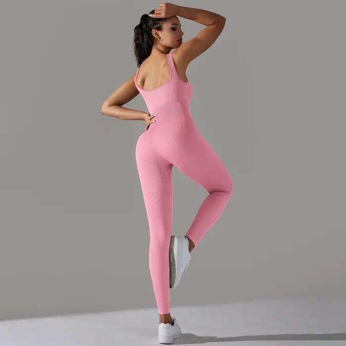 Fitness sport combinaison filetage sans manches body femmes sans couture ensemble pleine saisons déc