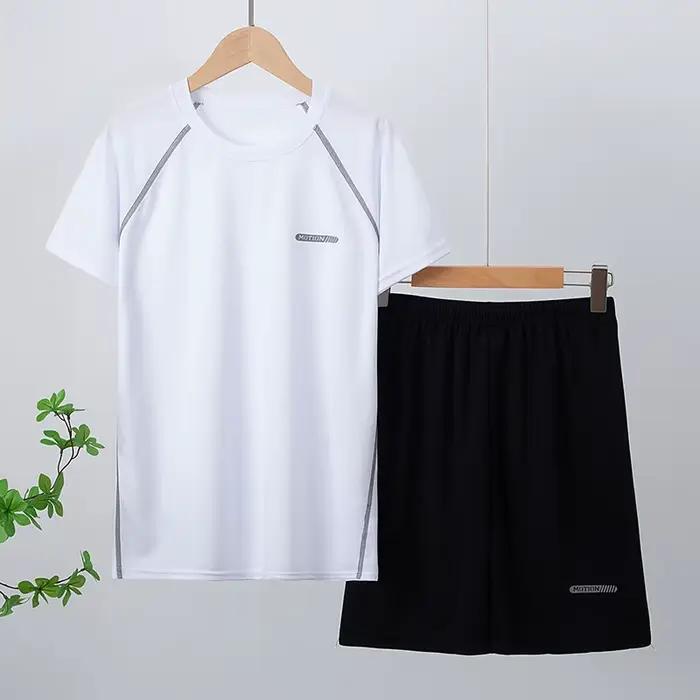 Combinaison de sport à séchage rapide pour hommes de 13 à 16 ans, 2 pièces, T-shirt ample et respira