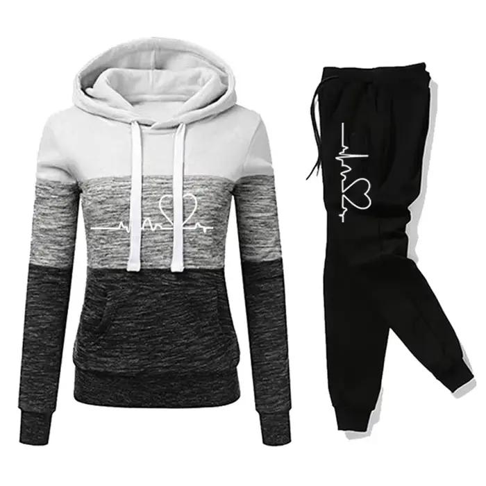 Survêtement pour femmes avec sweat à capuche et pantalon de sport polyvalent décontracté pour entraînement fitness et yoga occasions spéciales