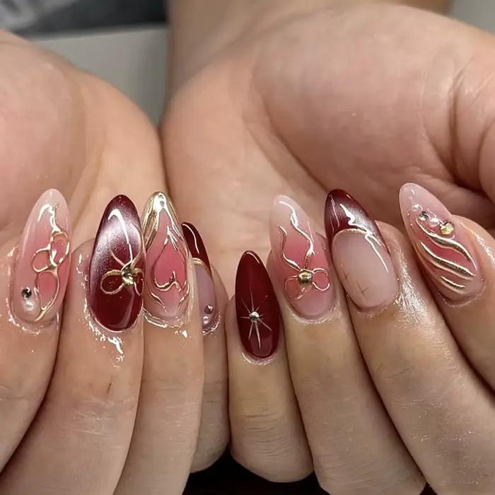 24 pièces faux ongles courts en amande ailes de papillon Nail Art avec colle paillettes fleur faux o