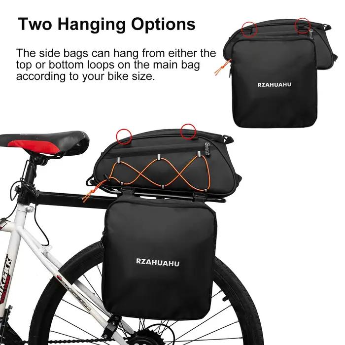 Sac de porte-vélo 3 en 1, sac de coffre étanche, sac de siège arrière de vélo, sac isotherme avec 2