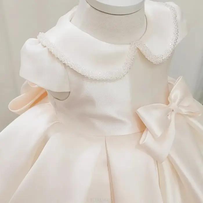 Robe de mariée style français 2026 pour enfants, en satin, style princesse, pour le premier annivers