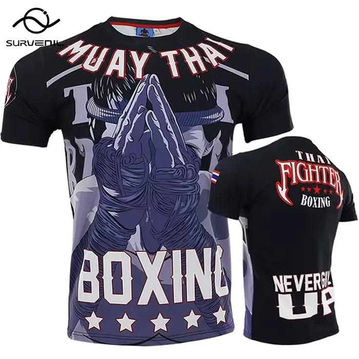 T-shirt de compression en coton pour homme, maillot MMA Rashguard, Tiger Dragon Muay Thai, Kick Boxi