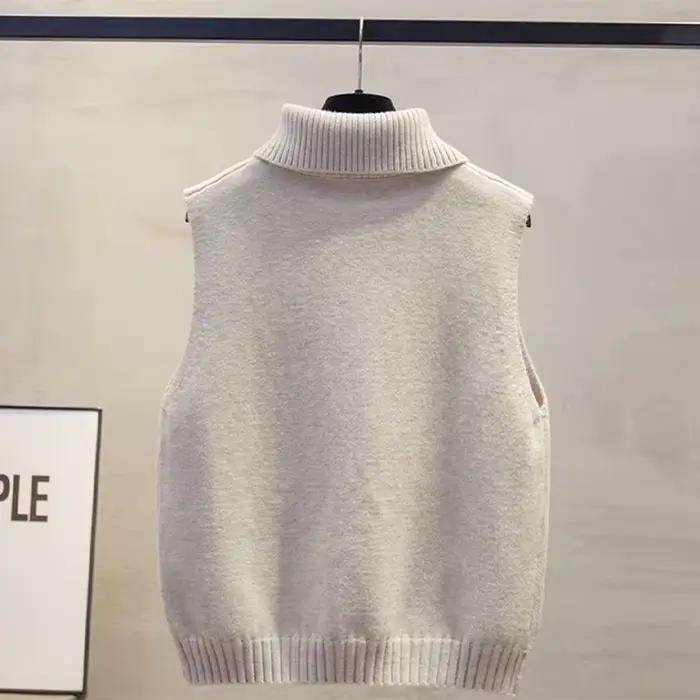 Automne hiver coréen couleur unie revers sans manches polyvalent décontracté tricoté gilet pour les
