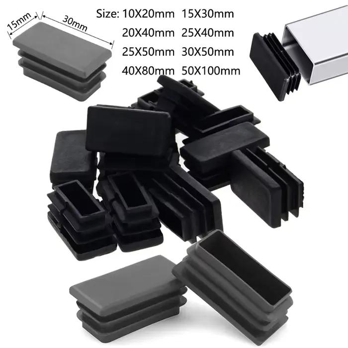 5/10 pièces carré en plastique noir obturateur embout Tube tuyau insérer bouchon bonde 10X20mm ~ 50X