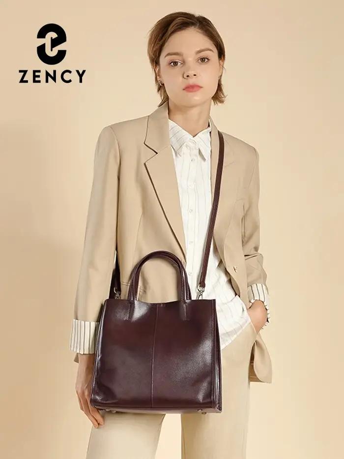 Zency – sac à bandoulière en cuir véritable pour femmes, sac à main de luxe décontracté de grande ca