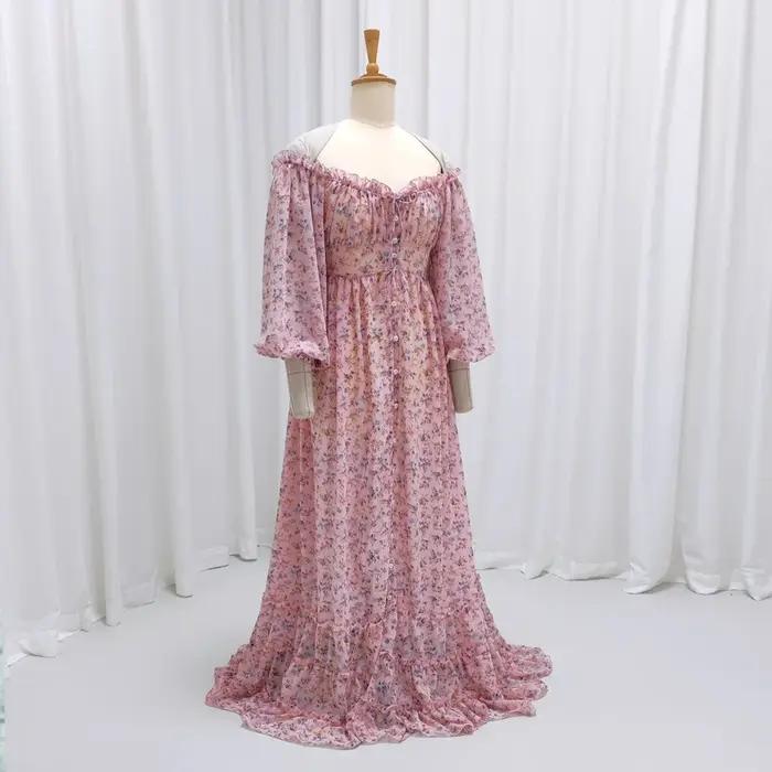 Robes de maternité pour fête prénatale, élégante, en mousseline de soie imprimée, manches longues, a