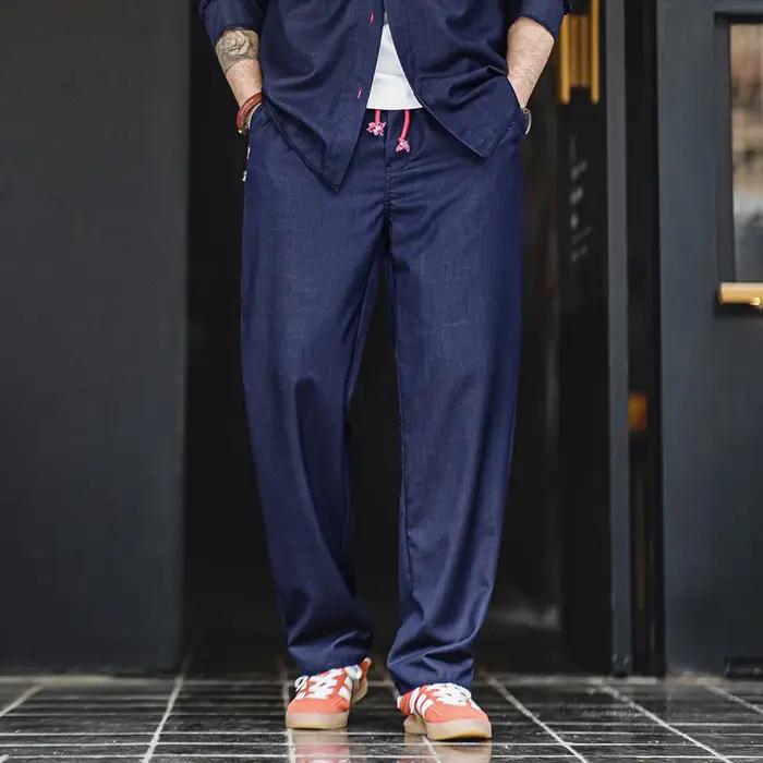 Maden-Pantalon en Denim Vintage pour Homme, Vêtement Droit, Décontracté, Taille Moyenne, Respirant,