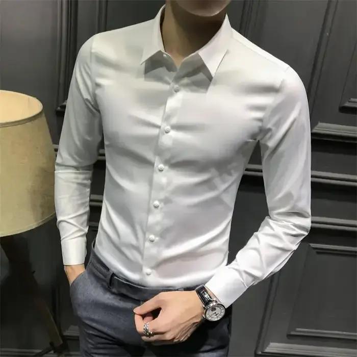 Chemise hipster élégante en coton uni blanche pour hommes d'affaires et sorties occasionnelles