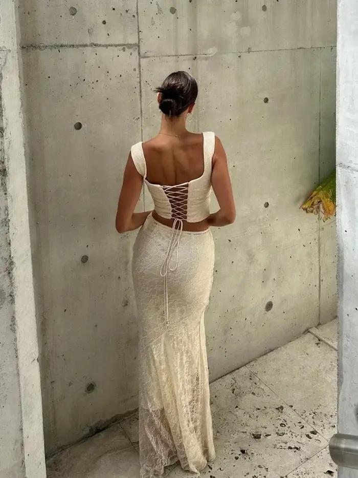 Placage Mingxi-Ensemble haut court et jupe pour femme, robes d'invité de mariage, tenues formelles é