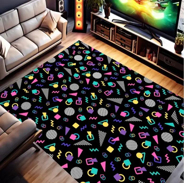 Tapis d'arcade rétro pour intérieur et extérieur, Design Memphis, tapis de sol d'accent des années 8