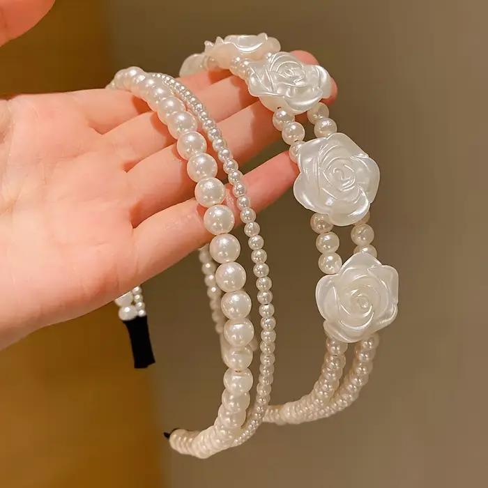 1/2 pièces de bandeaux de perles d'imitation pour filles mignonnes qui ne fait pas mal aux cheveux,