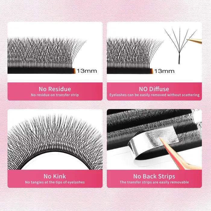 XIUSUZAKI 5 plateaux/lot 5DW Extensions de cils noir mat en forme de W ventilateurs de Volume préfab