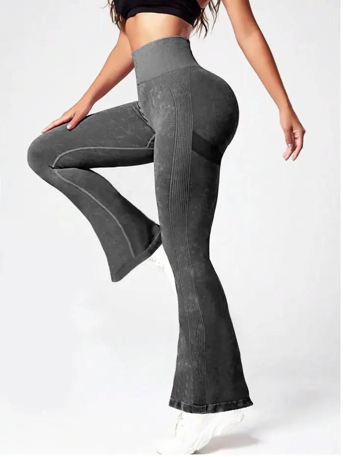 Pantalon moulant taille haute sans couture pour femmes - Yoga, fitness, tricot élastique