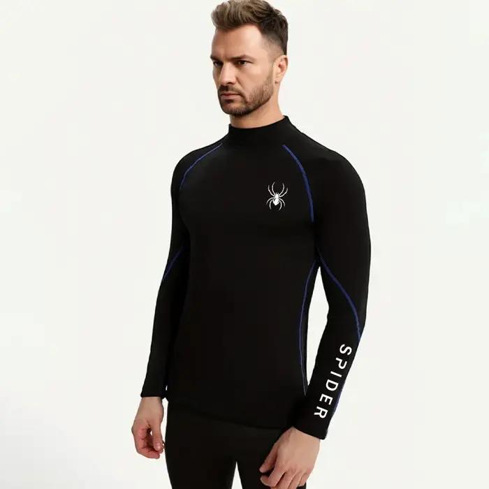 T-shirts de course à manches longues pour hommes, chemises de Sport à Compression, impression araign