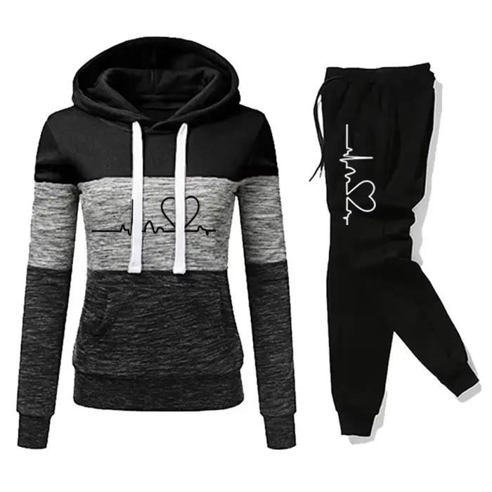 Survêtement pour femmes avec sweat à capuche et pantalon de sport polyvalent décontracté pour entraînement fitness et yoga occasions spéciales