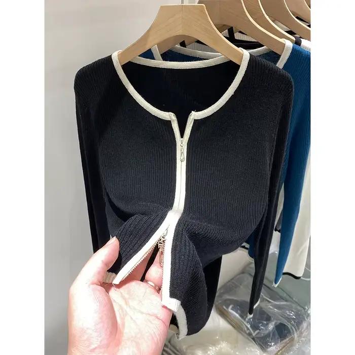 Pull tricoté femmes Cardigans nouveau à manches longues col rond blanc tricot pull Cardigan haut pou