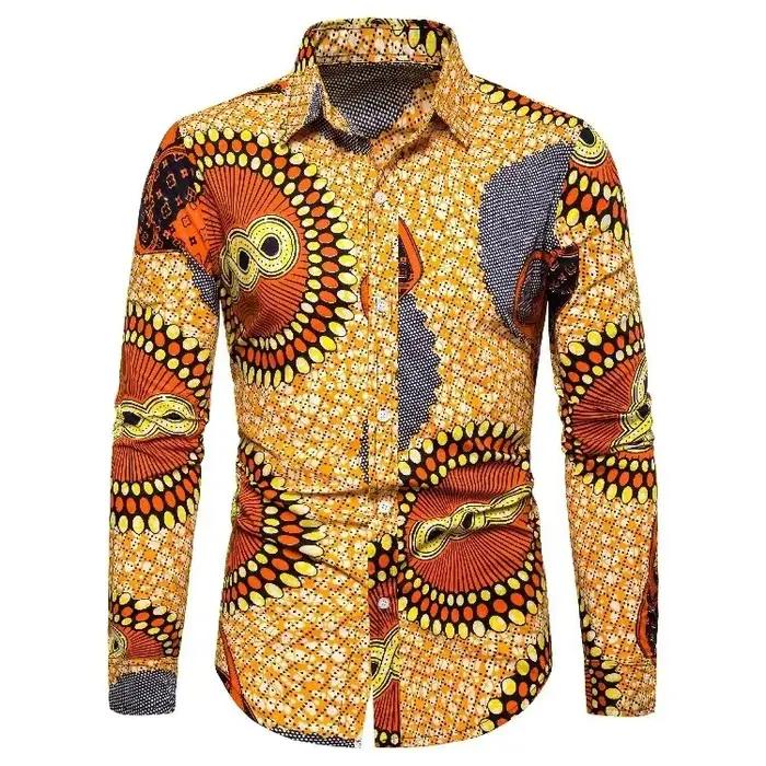 Chemises pour hommes imprimées traditionnelles africaines chemisiers décontractés à simple boutonnag