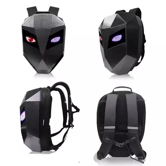 LED Moto Rider sac à dos yeux lueur modèle fibre de carbone texture casque locomotive sac à dos sac