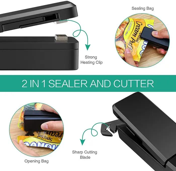 Mini scelleuse de sacs 2 en 1, thermoscelleuse et coupe sous vide pour sacs portables rechargeables