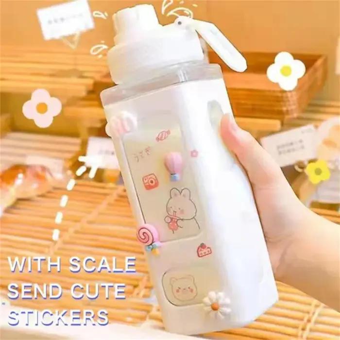 Bouteille d'eau Shaker Kawaii avec autocollant de paille, bouteille de boisson Portable en plastique