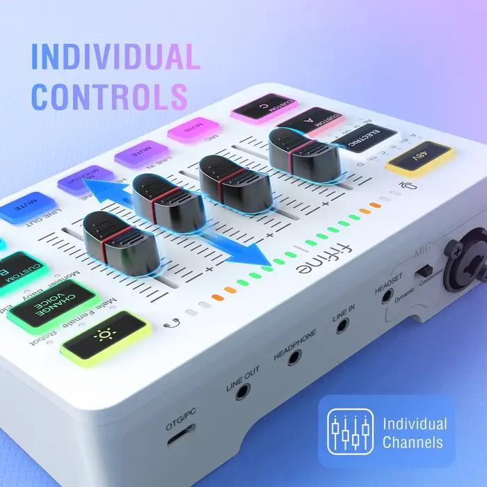 Mélangeur USB de jeu FIFINE avec 4 canaux/interface Microphone XLR/RGB, mélangeur de son pour jeu Po