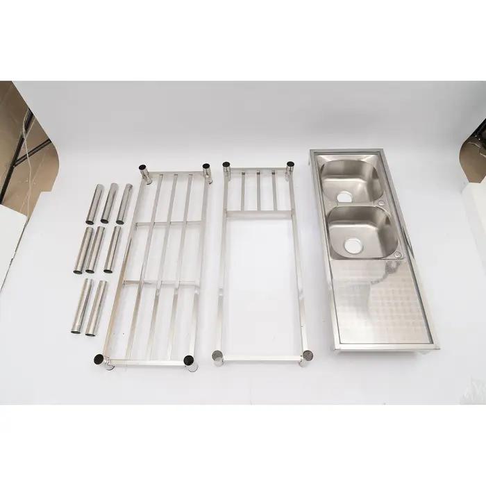 Évier utilitaire commercial en acier inoxydable, évier de cuisine à 2 compartiments avec table de pr