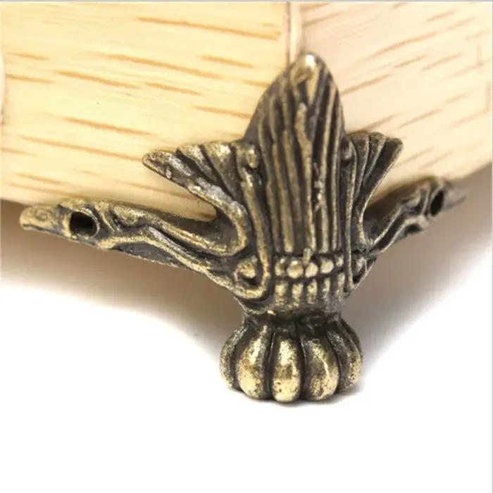 Coffre à bijoux en laiton Bronze Antique, boîte à meubles en bois, pieds décoratifs, protection d'an