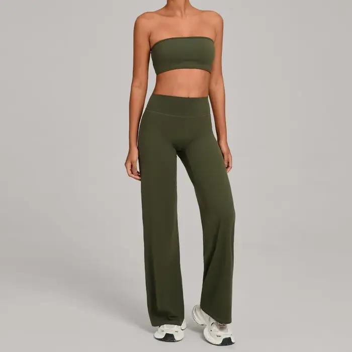 Ensemble de yoga pour femme, taille haute, effet push-up, haut de sport moulant, pantalon large, ten