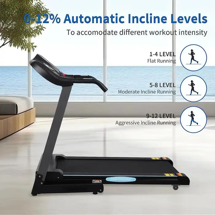 Tapis de course pliant avec inclinaison automatique, 12% pouces, 2.5 chevaux, 15 préréglages, usage