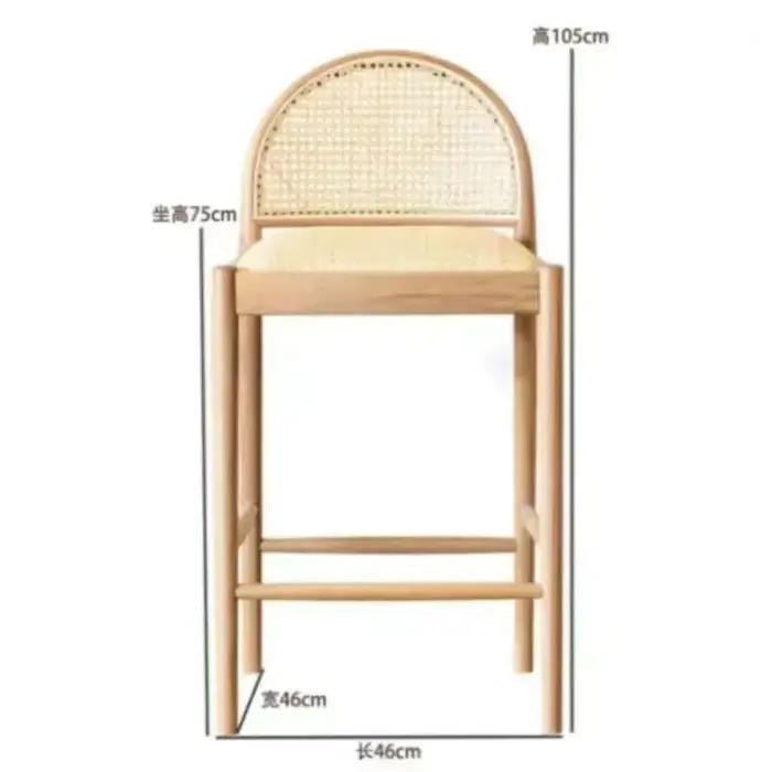 Tabouret de bar en rotin nordique avec dossier, chaise de bar de luxe pour la maison, chaises de sal