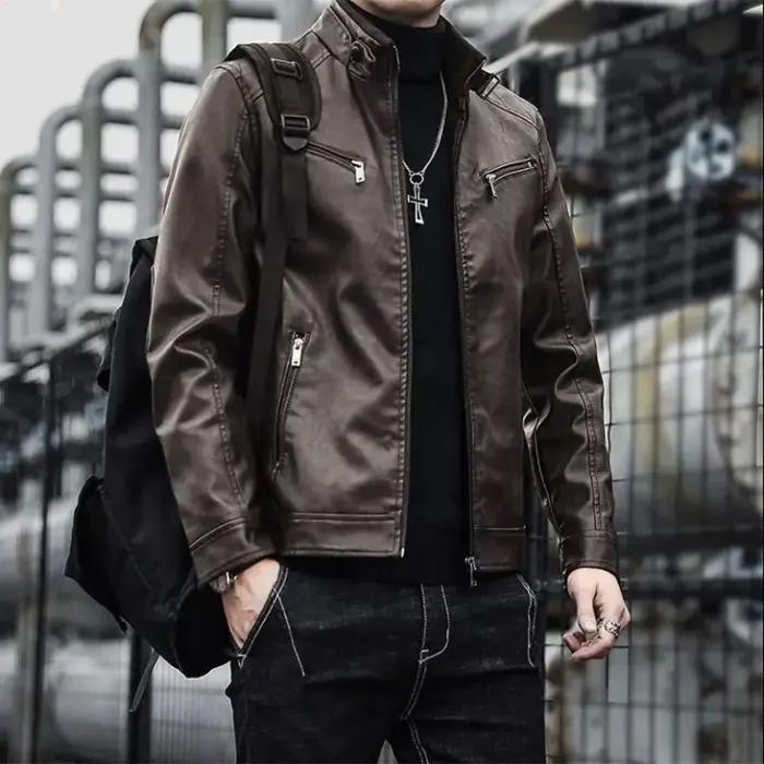 Hommes veste de costume en cuir hommes coupe ajustée manteau court hommes mode veste en cuir Streetw