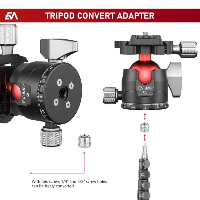 EVUMO C5 Tête sphérique professionnelle 38 mm Grande tête sphérique 360 ° Tête de trépied panorami