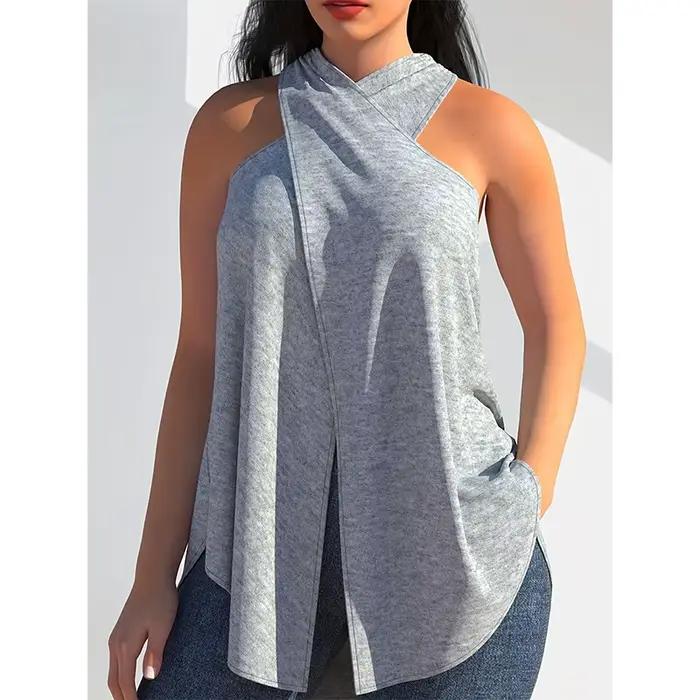T-shirt sexy pour femmes, grande taille, nouveau modèle d'été, col suspendu, coupe ample, irrégulièr