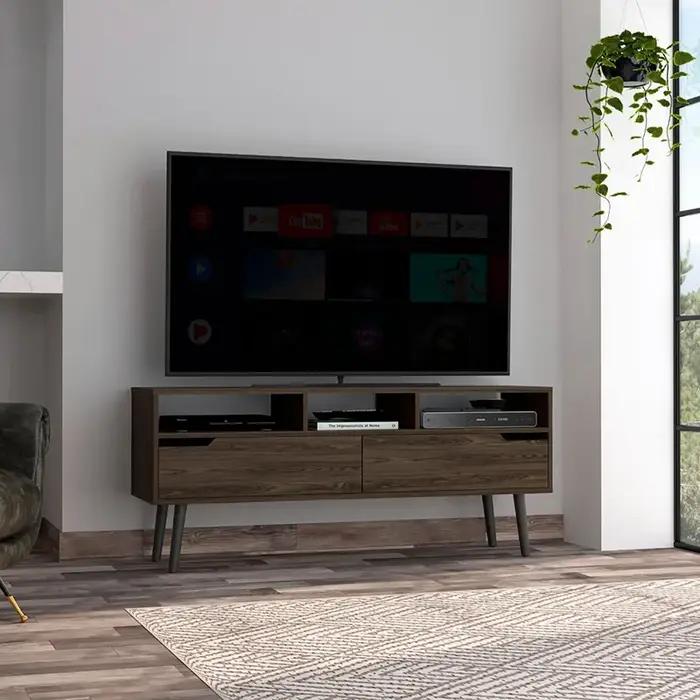 Hamburg-Support de télévision 60 pouces, quatre pieds, trois étagères ouvertes