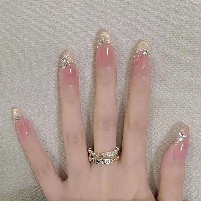 24 pièces amande Pure fait à la main presse sur les ongles couverture complète papillon français per