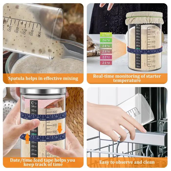 Pot de démarrage à levain 900ml, récipient de démarrage, pot en verre transparent et accessoire, fou