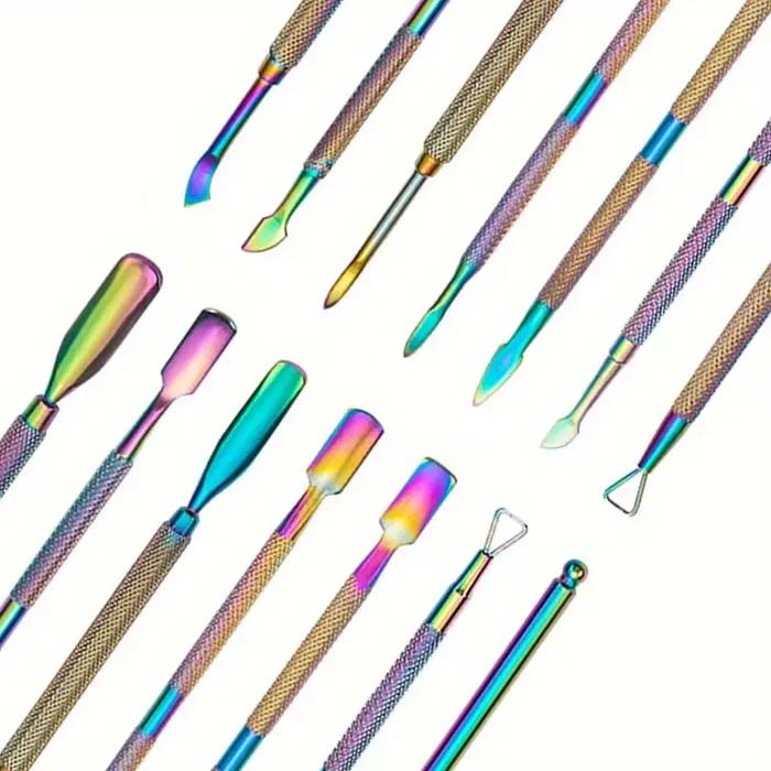 Poussoir à cuticules multicolore à Double extrémité en acier inoxydable, dissolvant de peau morte po