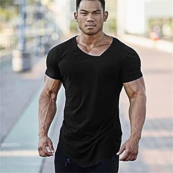 T-shirt musculation col en V - Coupe ajustée pour fitness et entraînement musculaire homme