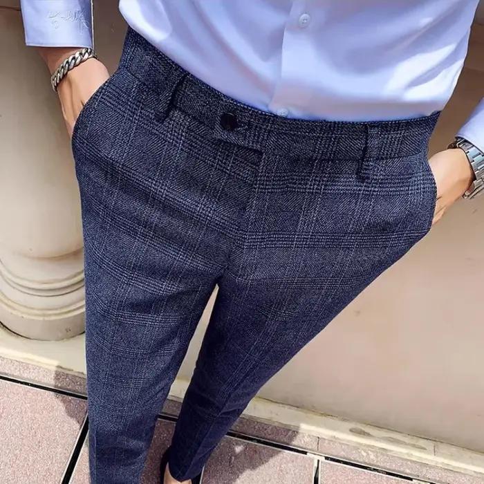 Pantalon de costume à carreaux décontracté pour homme, pantalon de costume ajusté pour homme, pantal