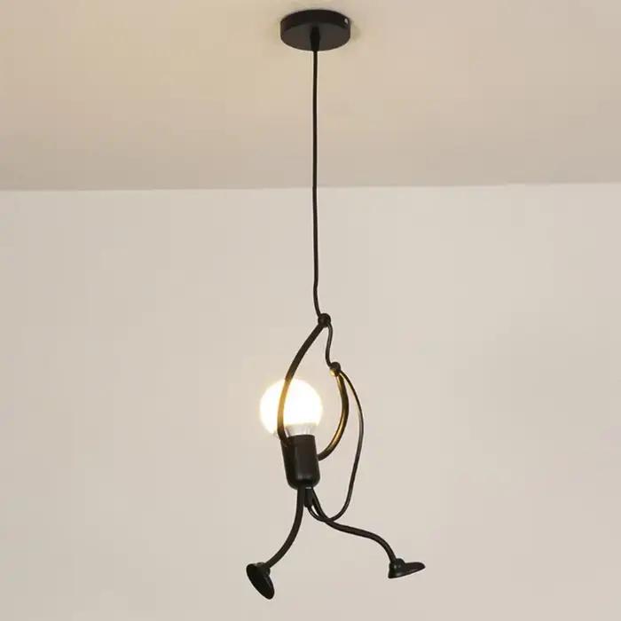 Vintage fer petit homme Arts modernes lustre LED plafonnier maison salon enfants chambre décor noir