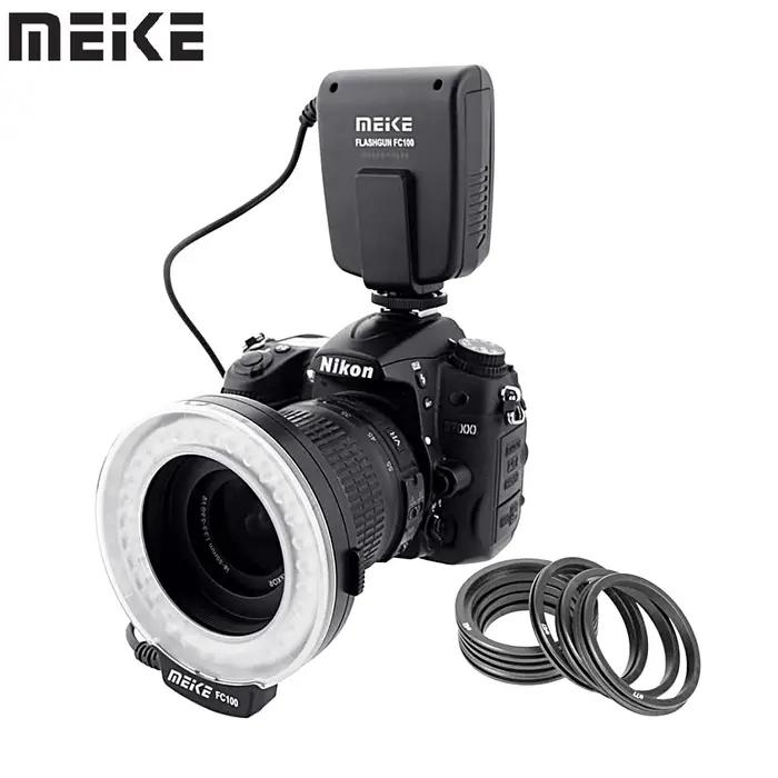 Meike – bague Flash Macro LED FC-100 avec 8 adaptateurs, pour Canon, Nikon, Pentax, Olympus, Panason