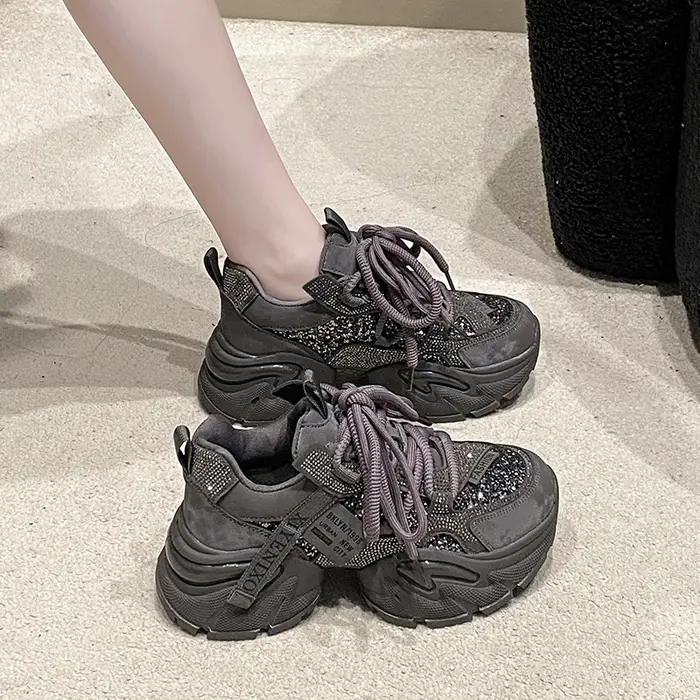Chaussures décontractées pour femmes en cuir microfibre 6CM, nouvelles baskets épaisses à plateforme