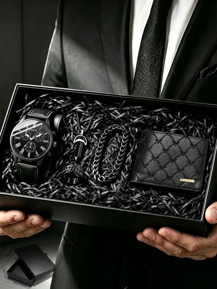 Coffret cadeau pour homme, comprenant une montre, des accessoires et un portefeuille. Convient comme