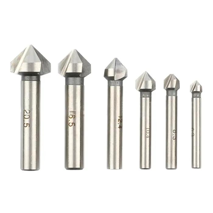 6 pièces 3 cannelures 90 degrés HSS chanfreinage fraise à bois fraise fraise foret ouvre-trou ensemb